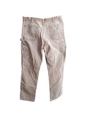 36x36 Vintage 90s Carhartt Work Pants Tan Canvas Cotton Carpenter Cargo Painted